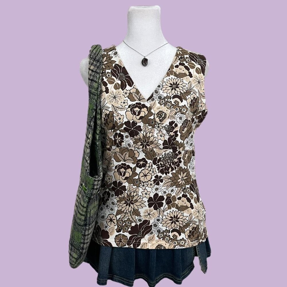 brown floral boho girly granola stretchy top